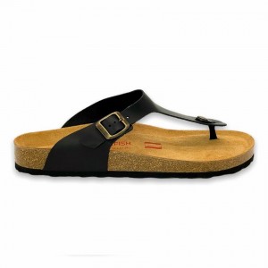 Rockfish Lochlan Leather Thong Cork Flatform Flip Flop Men's Sandals Black | GBN4794TD