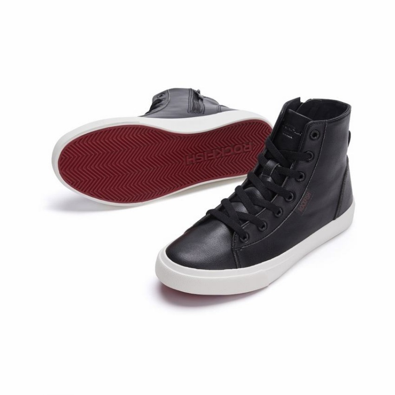 Rockfish Classic 775 Lace Up With Full Zip Microfibre Faux Leather Women's High-Top Sneakers Black | VKW7580KX