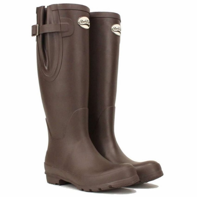 Rockfish Everyday Tall Side Adjustable Women's Wellington Boots Dark Brown | LQE1577BA