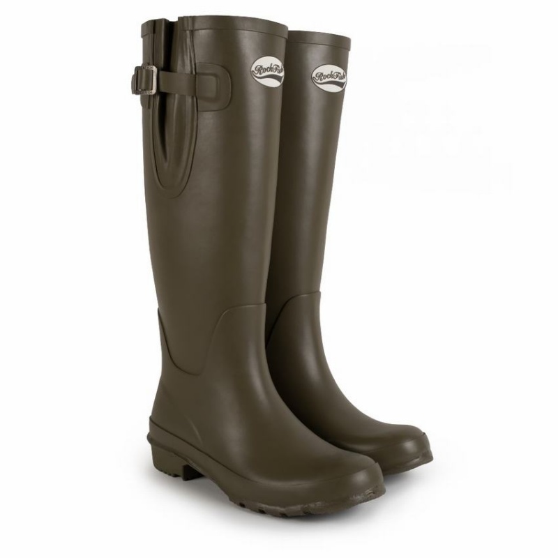 Rockfish Everyday Tall Side Adjustable Women's Wellington Boots Deep Green Brown | JZW5272MD