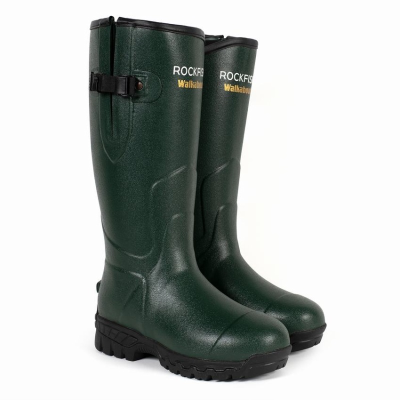 Rockfish Walkabout Tall Side Adjustable 5mm Neoprene Insulated Men's Wellington Boots Dark Green | COW1596EF